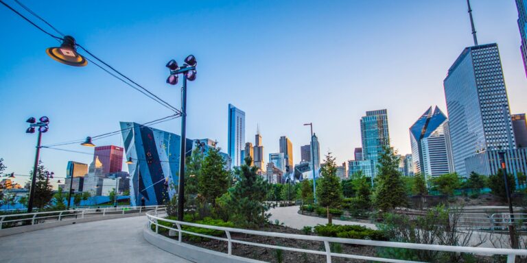 Photo of catenary lighting in a city park