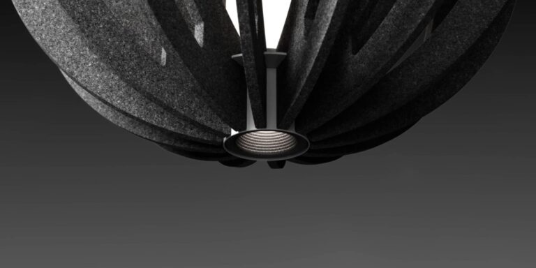 A close-up rendering of an acoustic lighting product showcasing the product's felt material