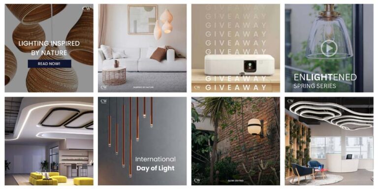 A showcase of social media posts for CW Lighting